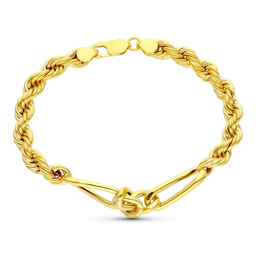 [P18000035] 18K PULSERA ORO AMARILLO SALOMONICO ALTERNADO ESLABON CARTIER 20 CM 6.5 MM