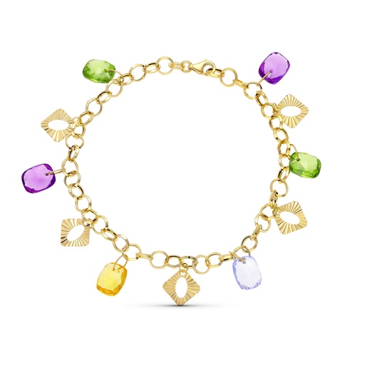 [P18000090] 18K PULSERA ORO AMARILLO PIEDRAS COLOR