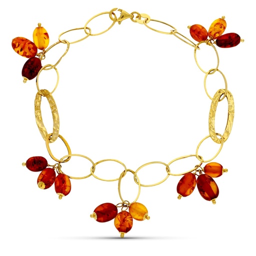 [P18000096] 18K PULSERA ORO AMARILLO ESLABONES Y PIEDRAS