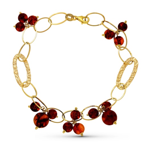 [P18000098] 18K PULSERA ORO AMARILLO ESLABONES Y PIEDRAS