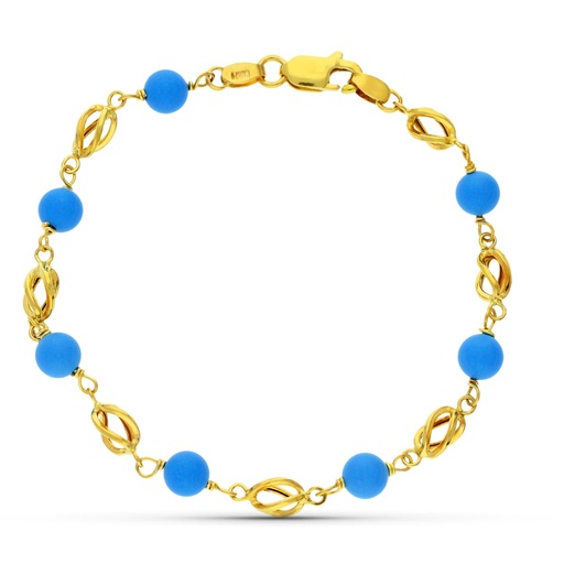 [P18000107] 18K PULSERA ORO AMARILLO JAULA TURQUESA 17 CM