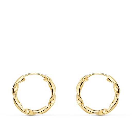 [P18001] 18K AROS ORO AMARILLO HUECOS RETORCIDOS. 14X2 MM
