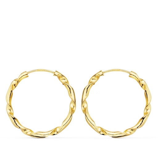 [P18003] 18K AROS ORO AMARILLO HUECOS RETORCIDOS. 20X2 MM