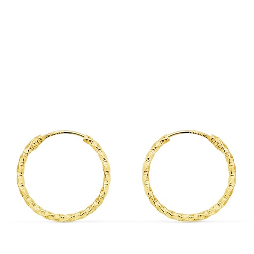 [P18005] 18K AROS ORO AMARILLO HUECOS RETORCIDOS CON TALLADO 15X1.30 MM