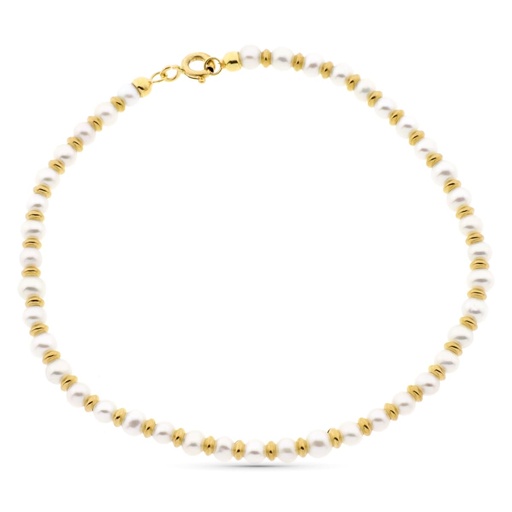 [P18005919] 18K PULSERA ORO AMARILLO PERLA 3 MM Y ANILLAS BRILLO 19 CM