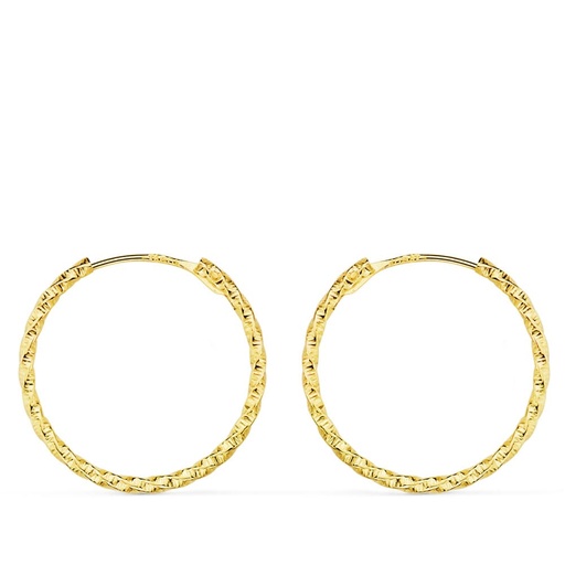 [P18006] 18K AROS ORO AMARILLO HUECOS RETORCIDOS CON TALLADO 18X1.30 MM