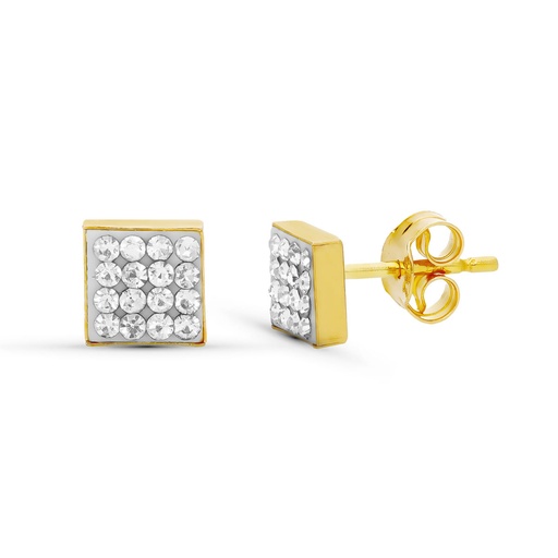 [P18023] 18K PENDIENTES ORO AMARILLO CIRCONITA CUADRADO 4X4 MM PRESION