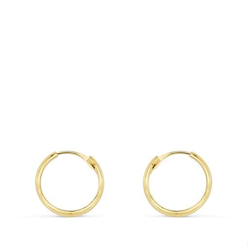 [P18035] 18K AROS HUECOS ORO AMARILLO MEDIA CAÑA LIGEROS.14X3 MM