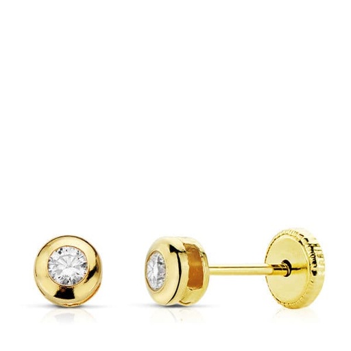 [P18064] 18K PENDIENTES ORO AMARILLO CHATON CIRCONITA 4 MM