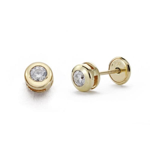 [P18065] 18K PENDIENTES ORO AMARILLO CHATON CIRCONITA 5 MM