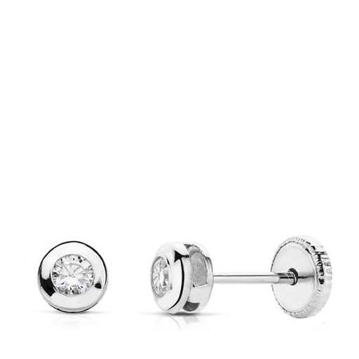 [P18067] 18K PENDIENTES ORO BLANCO CHATON CIRCONITA 4 MM