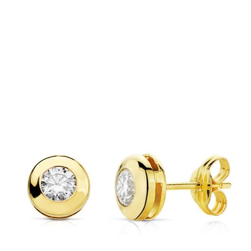 [P18075] 18K PENDIENTES ORO AMARILLO CHATON CIRCONITA 6.5 MM