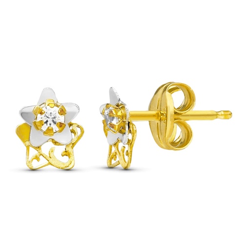 [P18096] 18K PENDIENTES ORO BICOLOR ESTRELLA 6X5 MM
