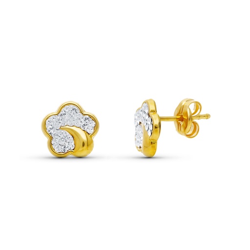 [P18183] 18K PENDIENTES ORO AMARILLO FLOR CIRCONITAS 7X7 MM