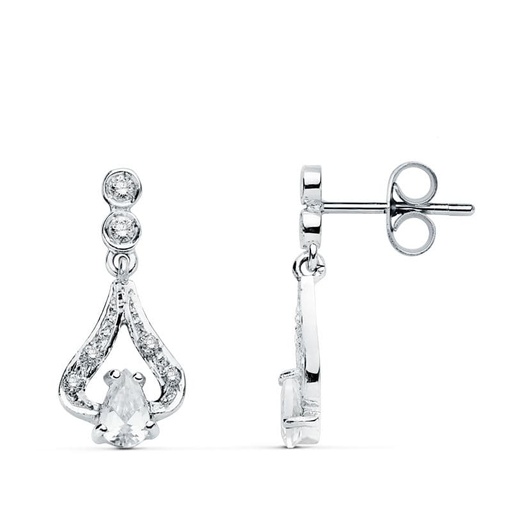 [P18201] 18K PENDIENTES ORO BLANCO CIRCONITAS 18X8 MM