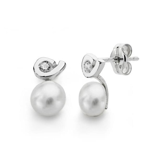 [P18202] 18K PENDIENTES PERLA CIRCONITAS 11X6 MM
