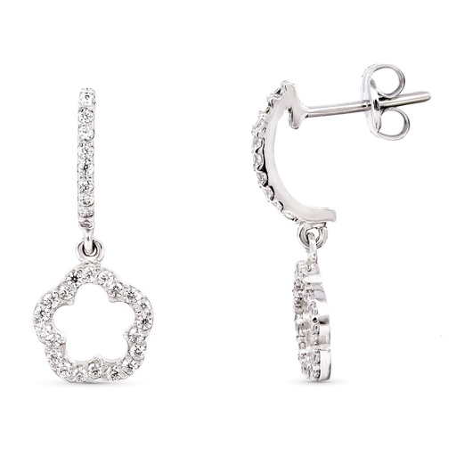 [P18232] 18K PENDIENTES LARGOS ORO BLANCO CON CIRCONITAS 19X7 MM CIERRE PRESION