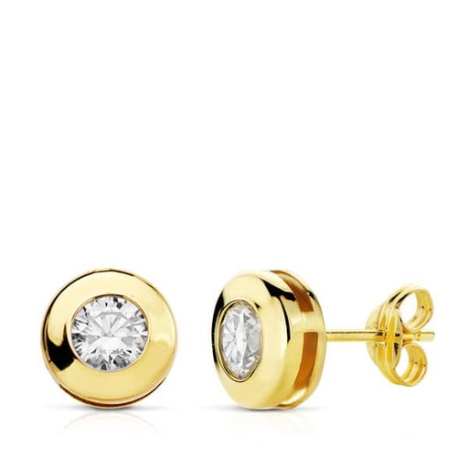[P18240] 18K PENDIENTES ORO AMARILLO CHATON CIRCONITA 8.5 MM