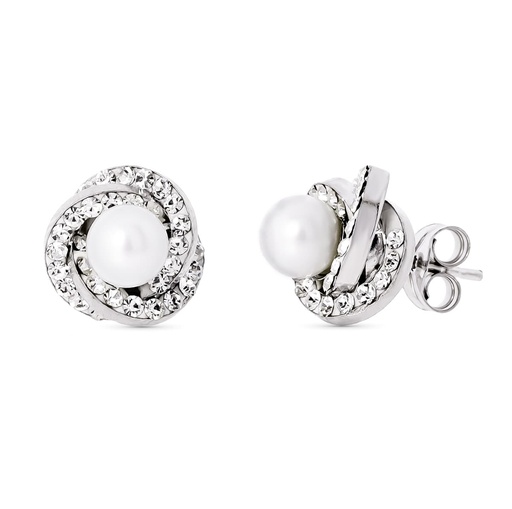 [P18253-P] 18K PENDIENTES ORO BLANCO NUDO PERLA 9X9 MMCIERRE PRESION