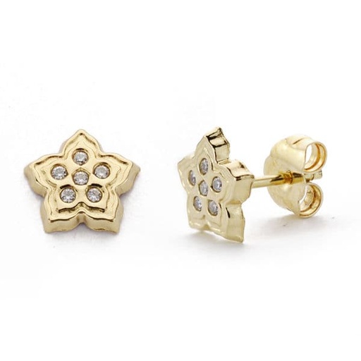 [P18309] 18K PENDIENTES ORO AMARILLO FLOR CIRCONITAS 7X7 MM