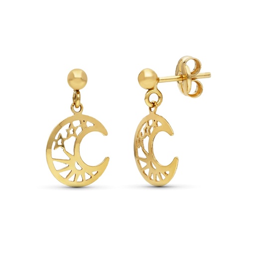 [P18334] 18K PENDIENTES LUNA BOLITA PRESION