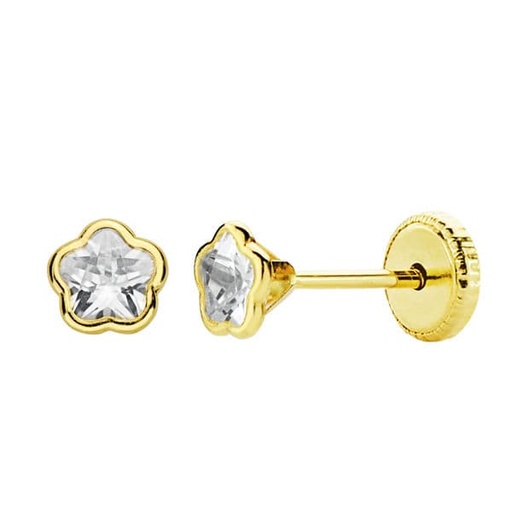 [P18340] 18K PENDIENTES ORO AMARILLO FLOR CIRCONITA 4X4 MM