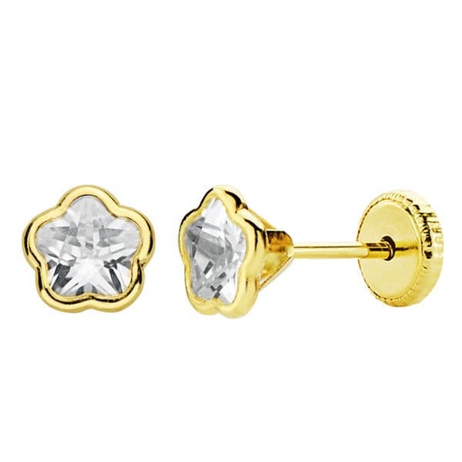 [P18341] 18K PENDIENTES ORO AMARILLO FLOR CIRCONITA 5X5 MM