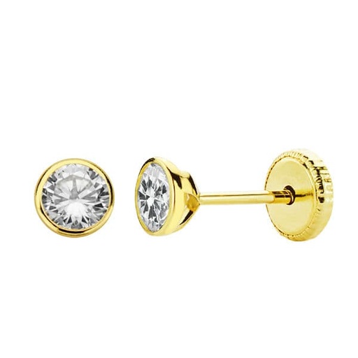 [P18343] 18K PENDIENTES ORO AMARILLO REDONDOS CIRCONITAS 4 MM