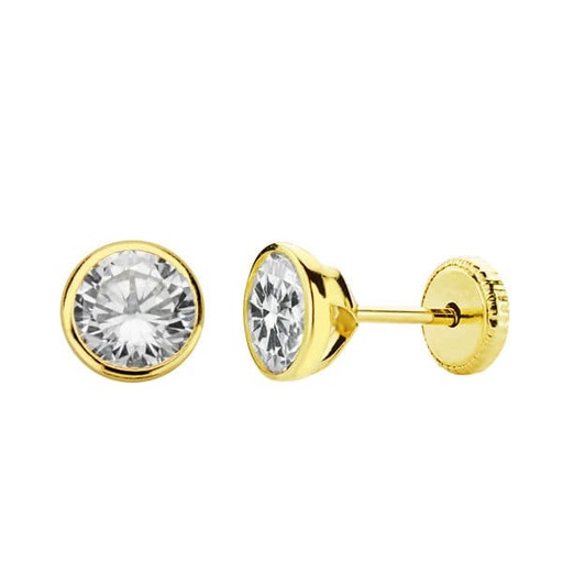 [P18344] 18K PENDIENTES ORO AMARILLO REDONDOS CIRCONITAS 5 MM