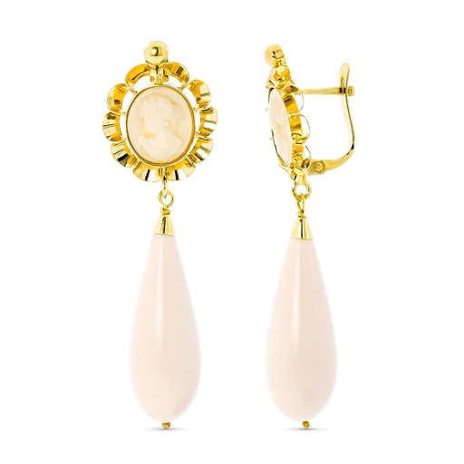 [P18361-M] 18K PENDIENTES CAMAFEO MARFIL 47 X 14 MM