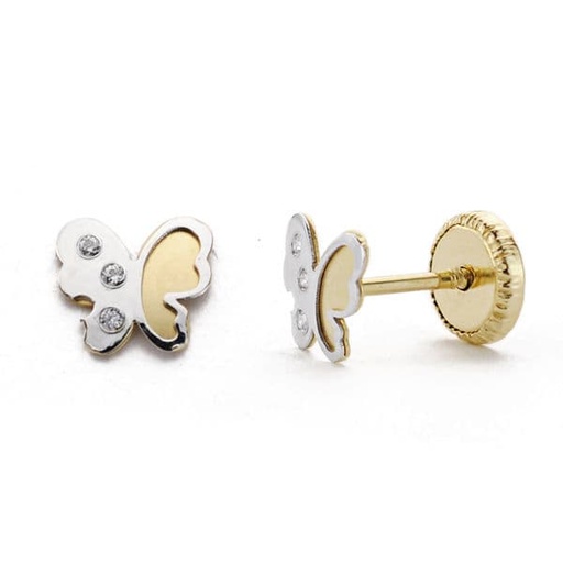 [P18371] 18K PENDIENTES ORO BICOLOR MARIPOSA CIRCONITAS 5 MM