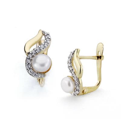 [P18382] 18K PENDIENTES BICOLOR PERLA 12X6 MM