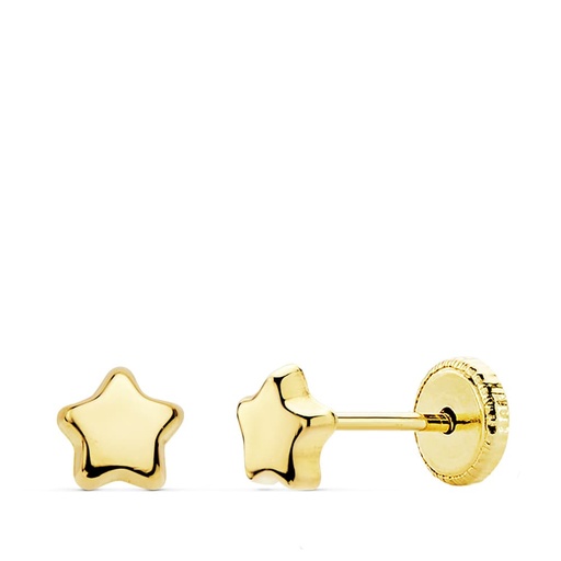[P18392] 18K PENDIENTES ORO AMARILLO ESTRELLA LISA 4.5X4.5 MM