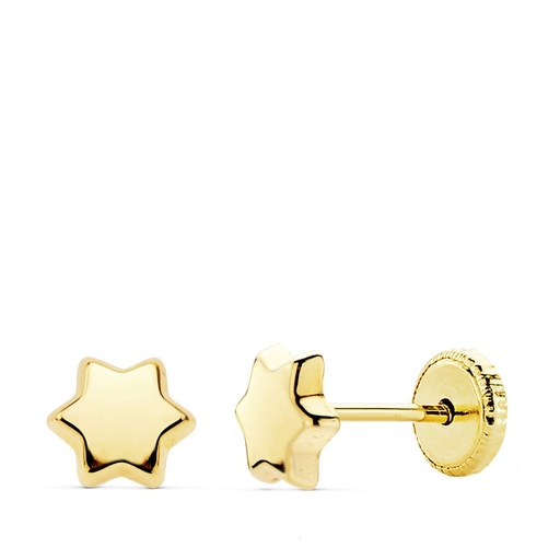 [P18393] 18K PENDIENTES ORO AMARILLO ESTRELLA LISA 6X6 MM