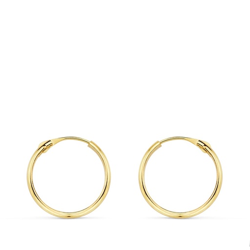 [P18397] 18K AROS ORO AMARILLO MEDIA CAÑA LISOS LIGEROS. 16X2 MM
