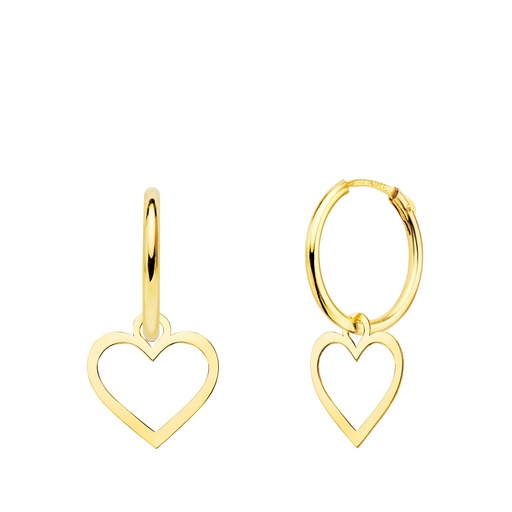 [P18403-CZ] 18K AROS ORO AMARILLO TUBO CON CORAZON 9X9 MM ARO 12X1.5 MM