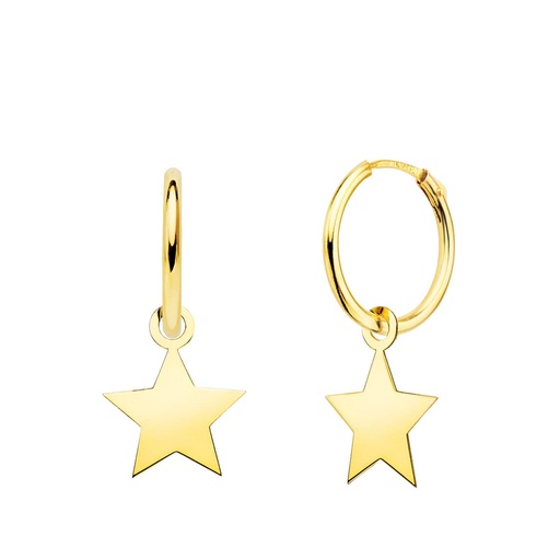 [P18403-ES] 18K AROS ORO AMARILLO TUBO CON ESTRELLA LISA 10X10 MM ARO 12X1.5 MM