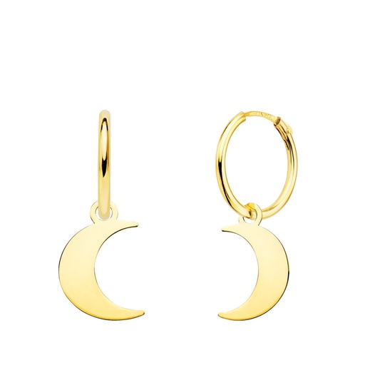 [P18403-LU] 18K AROS ORO AMARILLO TUBO CON LUNA LISA 11X9 MM ARO 12X1.5 MM