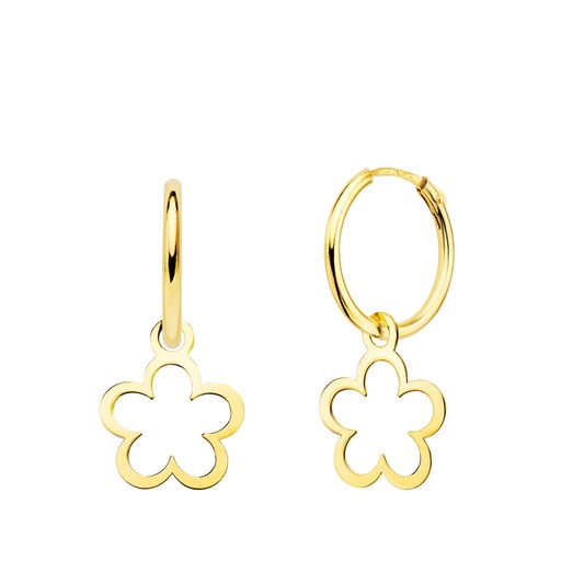 [P18403-MG] 18K AROS ORO AMARILLO TUBO CON MARGARITA 10X10 MM ARO 12X1.5 MM