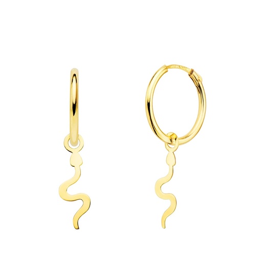 [P18403-SP] 18K AROS ORO AMARILLO TUBO CON SERPIENTE LISA 12X5 MM ARO 12X1.5 MM