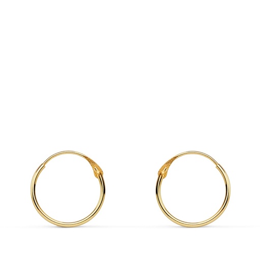[P18410] 18K AROS ORO AMARILLO REDONDOS LISOS LIGEROS 12X1 MM