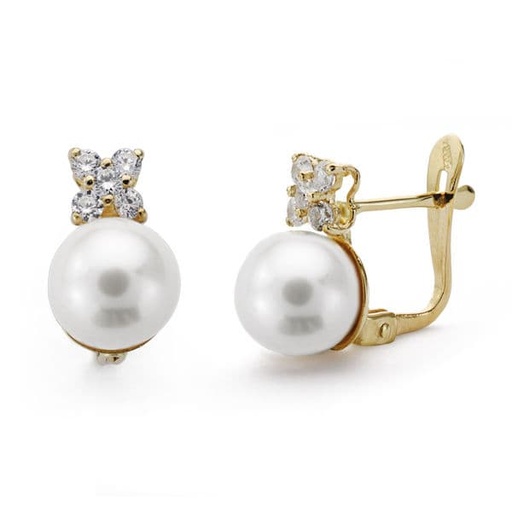 [P18417] 18K PENDIENTES PERLA Y CIRCONITA 7 MM