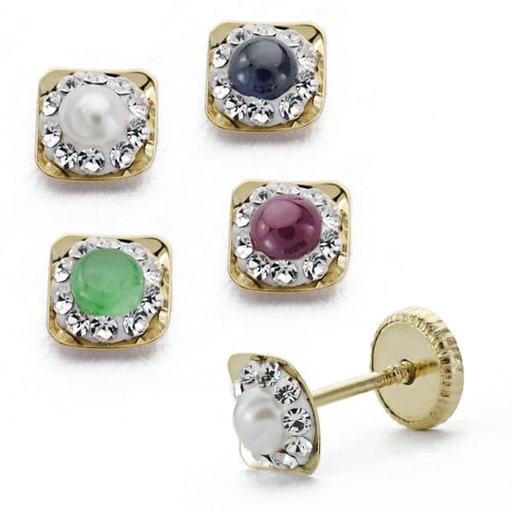 [P18420] 18K PENDIENTES ORO AMARILLO CIRCONITA PIEDRA FINA 5 MM