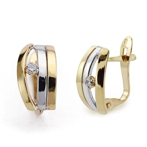 [P18446] 18K PENDIENTES ORO BICOLOR CIRCONITAS 12X6 MM