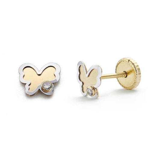 [P18460] 18K PENDIENTES ORO BICOLOR MARIPOSA CIRCONITA 5 MM