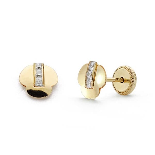 [P18472] 18K PENDIENTES ORO AMARILLO TREBOL CIRCONITAS. 6 MM