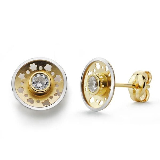 [P18475] 18K PENDIENTES ORO BICOLOR REDONDO CIRCONITA 8 MM