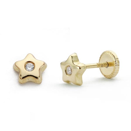 [P18481] 18K PENDIENTES ORO AMARILLO ROSCA ESTRELLA CIRCONITA 5 MM