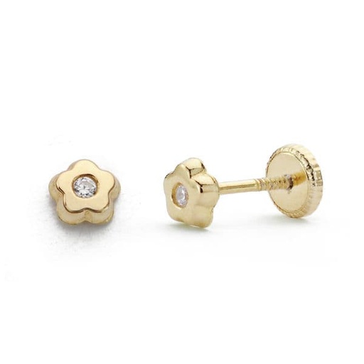 [P18482] 18K PENDIENTES ORO AMARILLO FLOR CIRCONITA 4 MM ROSCA