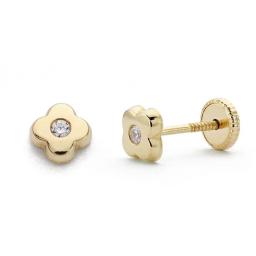 [P18483] 18K PENDIENTES ORO AMARILLO ROSCA TREBOL CIRCONITA 5 MM